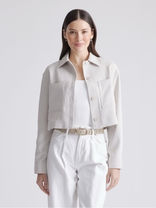 Quince Jackets & Blazers - Quince Stretch Crepe Cropped Blazer Jacket Womens XS Sand Beige